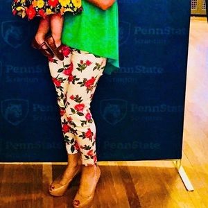 White with Pink Roses SoHo Apparel LTD Pants